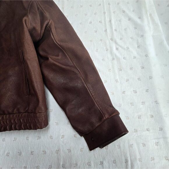 Vintage Women's Brown Bomber Style Heavy Leather Jacket - Picture 3 of 6